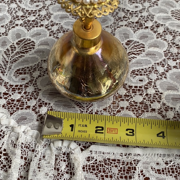 HolmSpray Perfume Diffuser Atomizer Gold Crackle Leaf with Pearl accents Patina - Picture 6 of 7